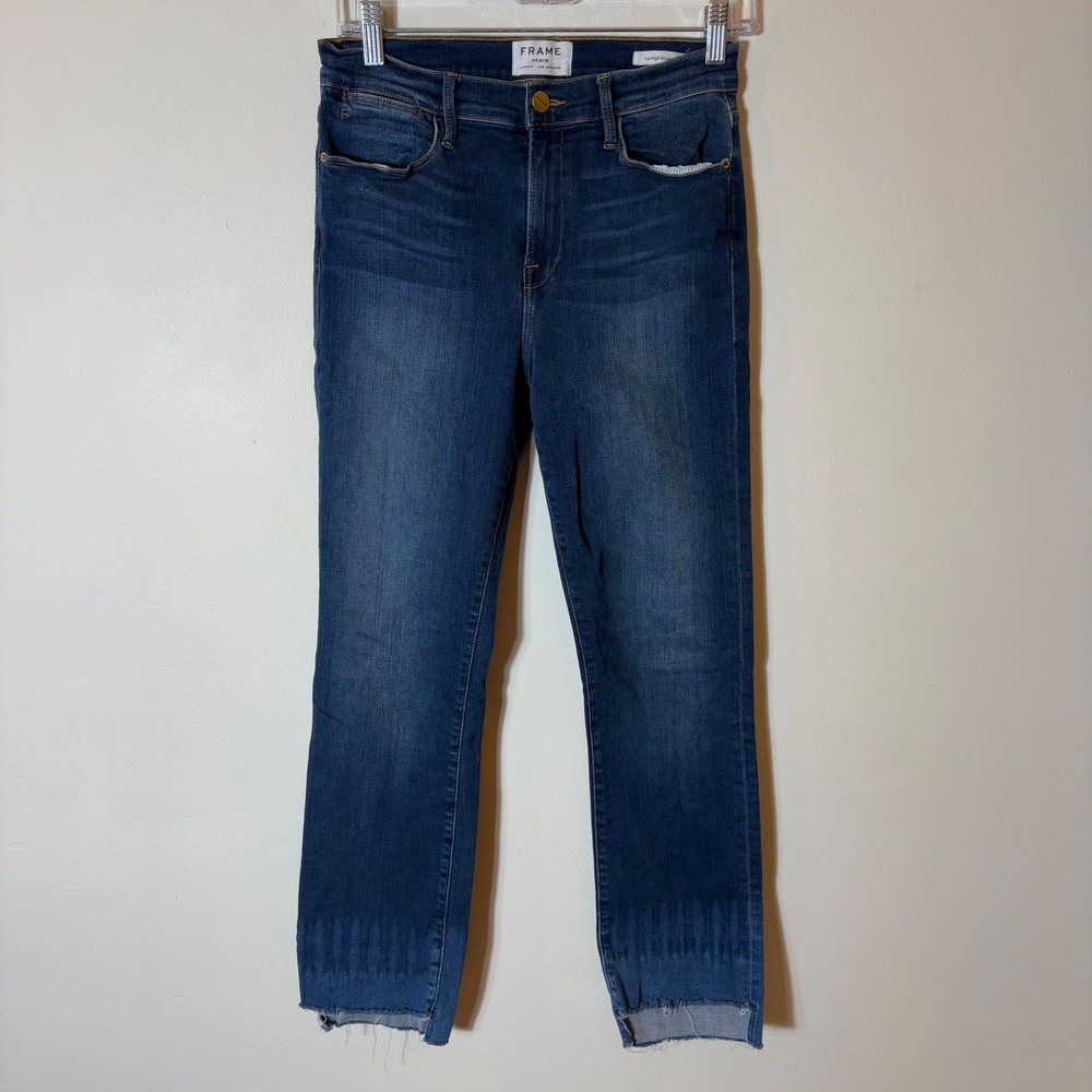 FRAME Denim Le High Straight Leg Jeans Size 29 Dark Wash Frayed Hem